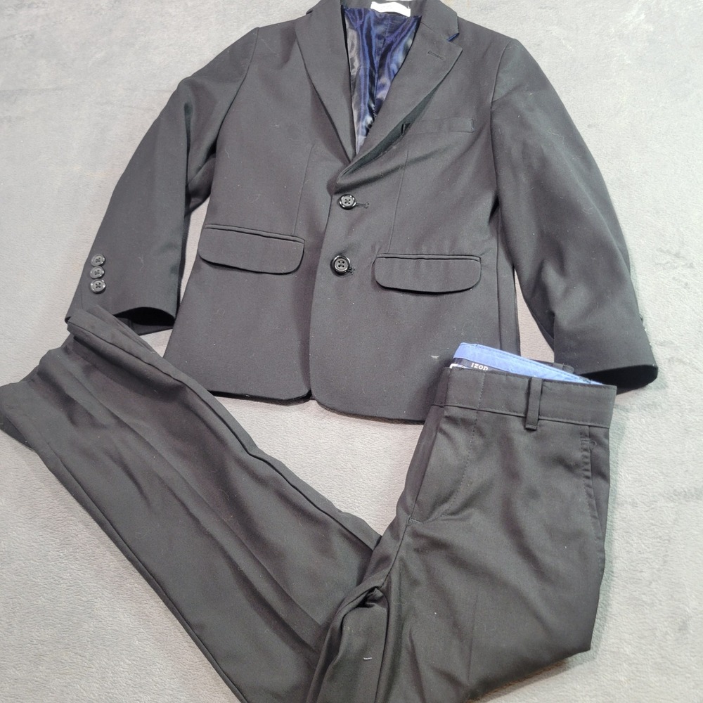 IZOD Boys Black 2 Piece Suit Set Blazer Pants Wool Blend Size 8 IZ35700R-215
